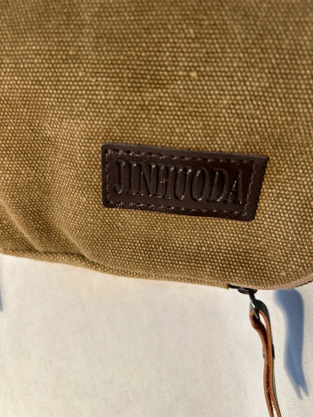 Canvas Crossbody Khaki Bag for Men compact size of approximately 9”x9”